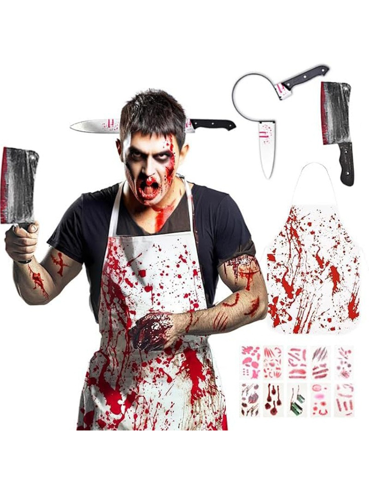 할로윈 피투성이 셰프 코스튬 세트 마스크 앞치마 장갑  - Cosplay Prop Knife 리뷰 및 가격